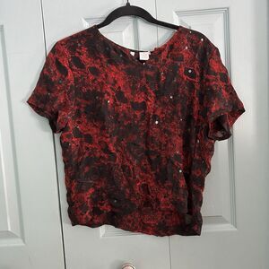 Via Seta Womens Silk Red Black Blouse 10 Sequin Dark Romantic Whimsigoth